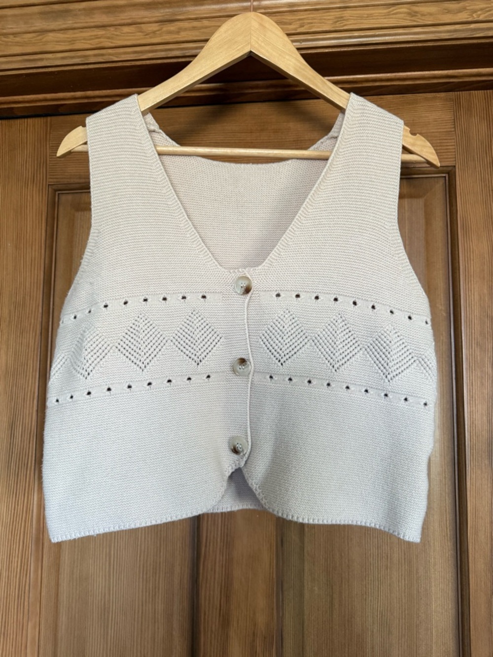 Cream Knit Button-Front Vest